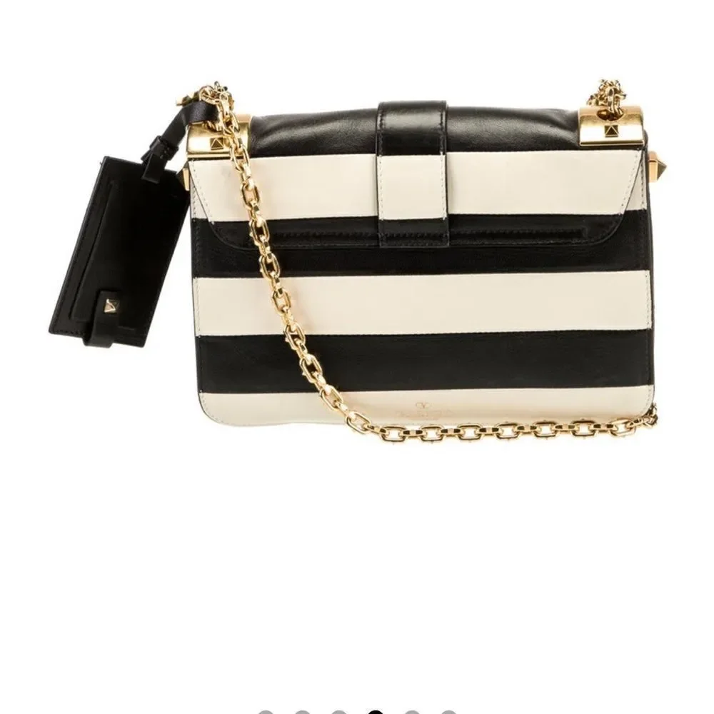 Valentino Garavani Napa Striped B-Rockstud Shoulder Bag with Gold Chain Strap